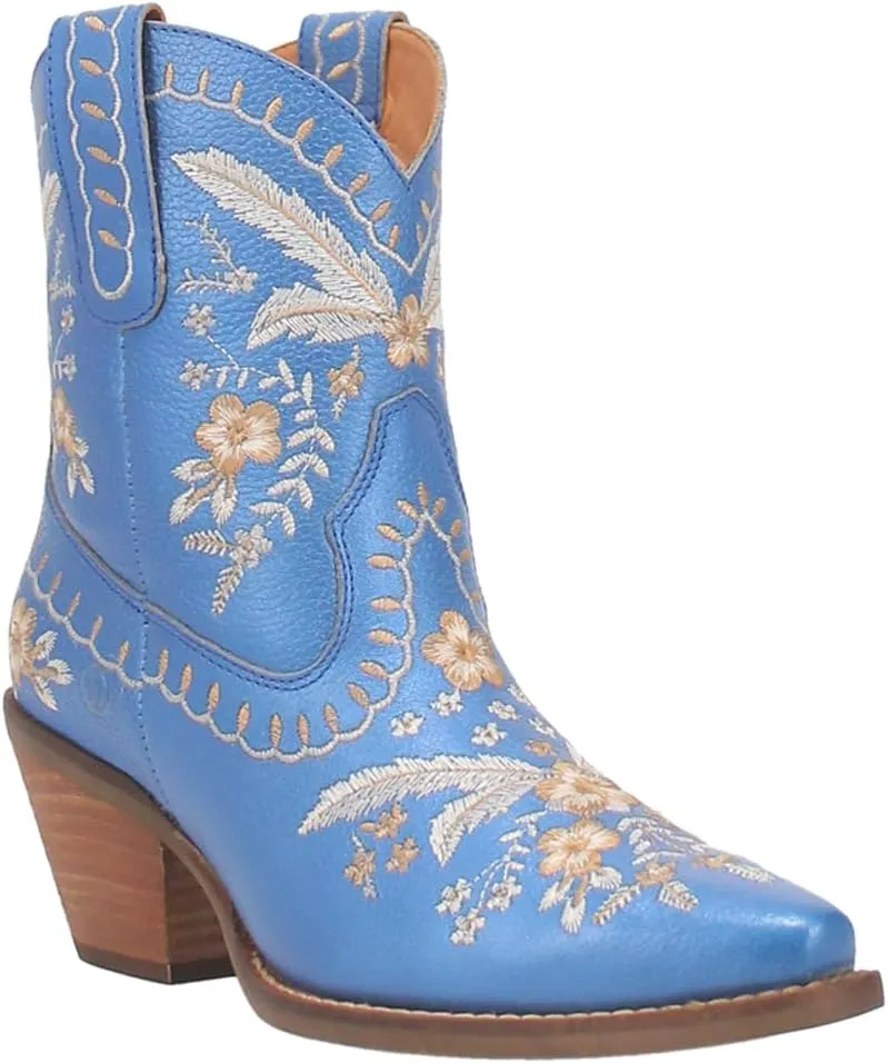 Dingo Womens Primrose Metallic Embroidered Floral Snip Toe Casual Boots Ankle Mid Heel 2-3" - Yellow