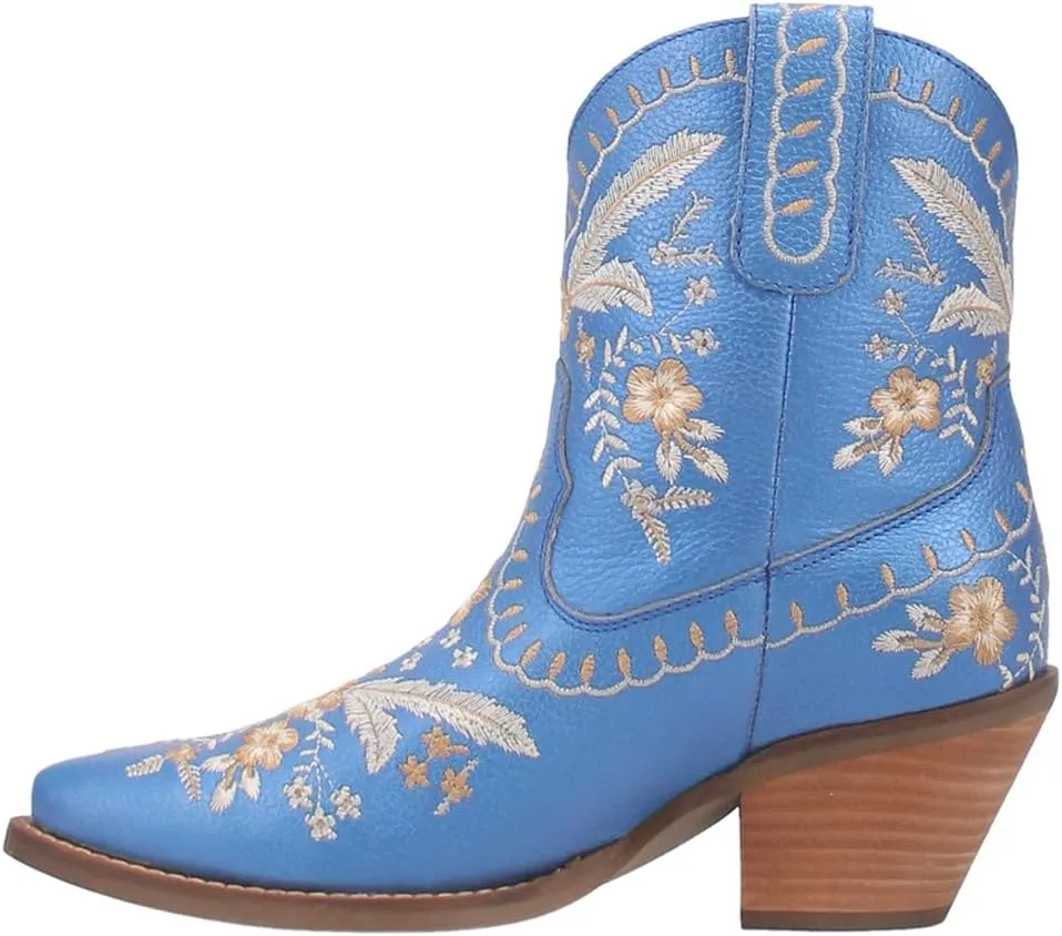 Dingo Womens Primrose Metallic Embroidered Floral Snip Toe Casual Boots Ankle Mid Heel 2-3" - Yellow