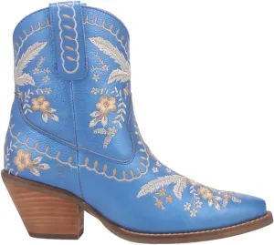 Dingo Womens Primrose Metallic Embroidered Floral Snip Toe Casual Boots Ankle Mid Heel 2-3" - Yellow
