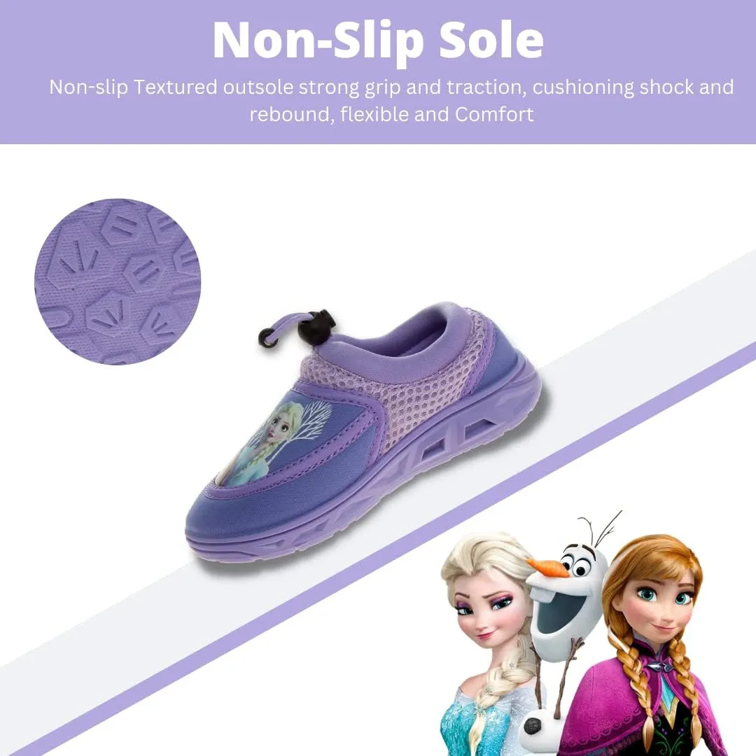 Disney Frozen Water Shoes for Girls- Pool Aqua Socks for Kids- Anna Elsa Sandals Princess Bungee Waterproof Beach Slides Sport Character Summer Slip-on Quick Dry (Toddler/Little Kid)