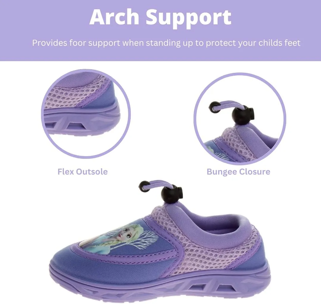 Disney Frozen Water Shoes for Girls- Pool Aqua Socks for Kids- Anna Elsa Sandals Princess Bungee Waterproof Beach Slides Sport Character Summer Slip-on Quick Dry (Toddler/Little Kid)