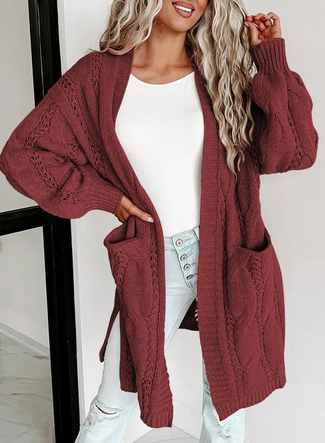 Dokotoo Long Cardigans for Women Open Front Long Sleeves Lightweight Fall Sweaters with Pockets