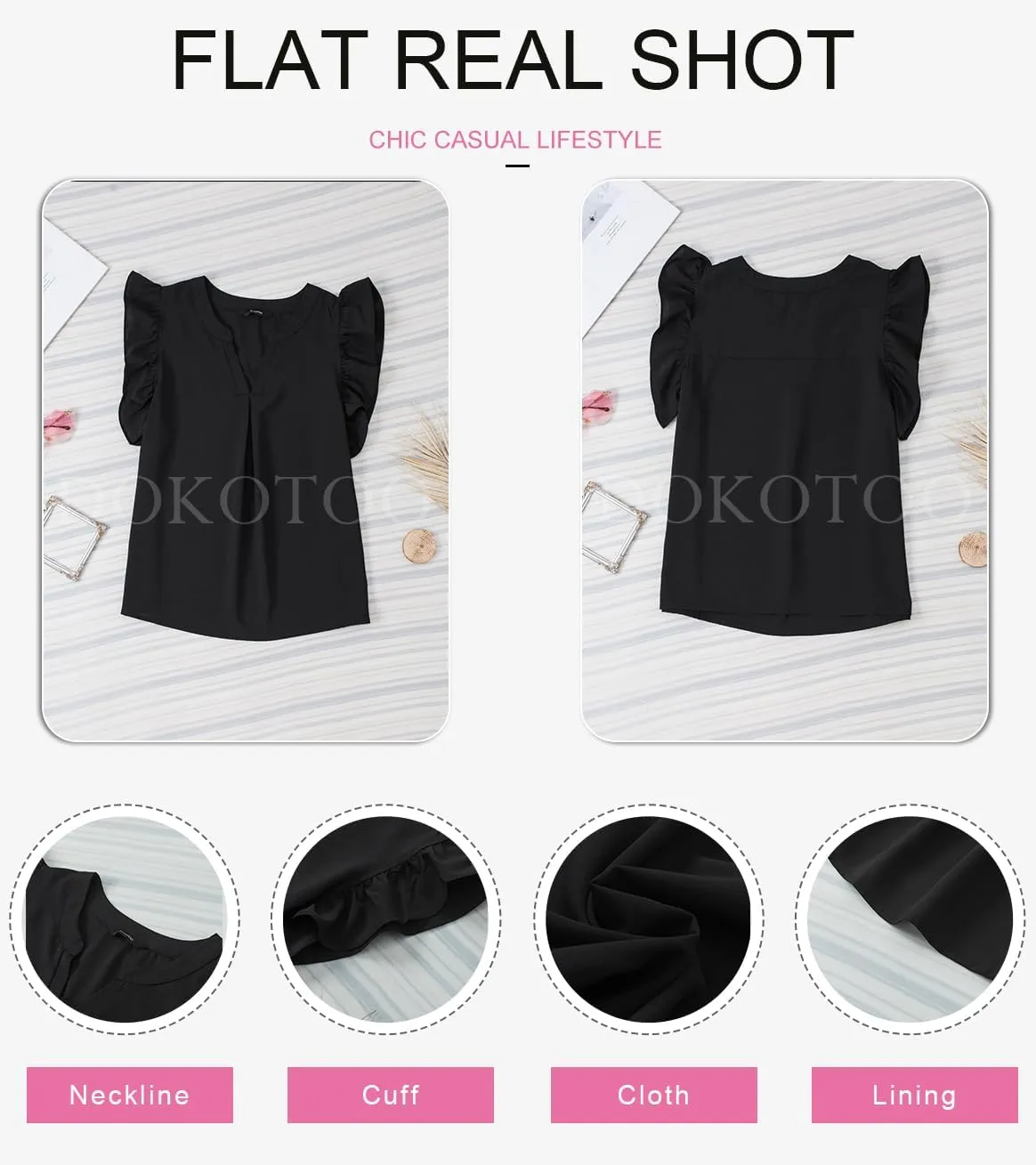 Dokotoo Womens Summer Tops Dressy Casual V Neck Ruffle Short Sleeve Solid Blouses Tops