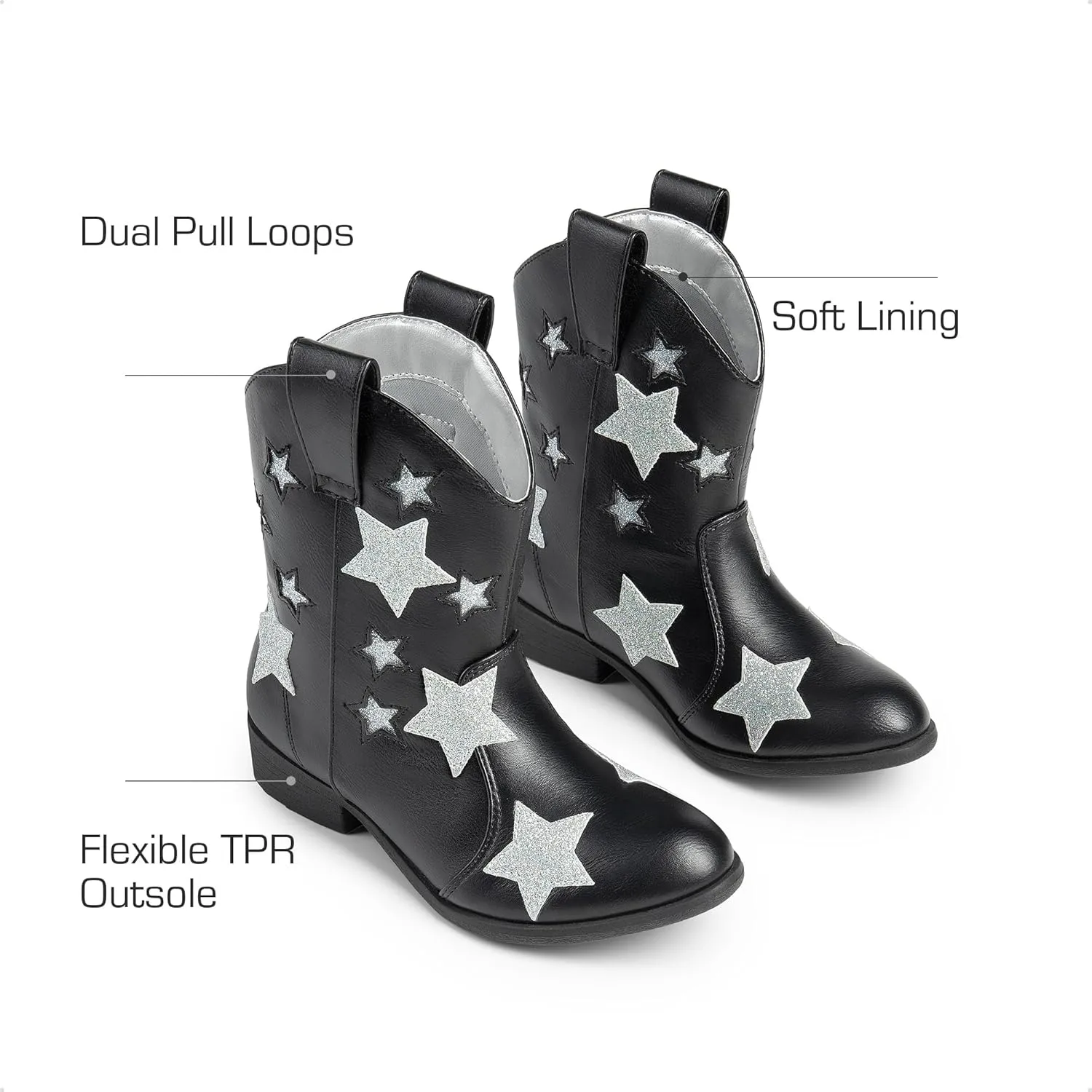 DREAM PAIRS Girls Cowgirl Boots Cowboy Western Mid Calf Star Boots for Kids