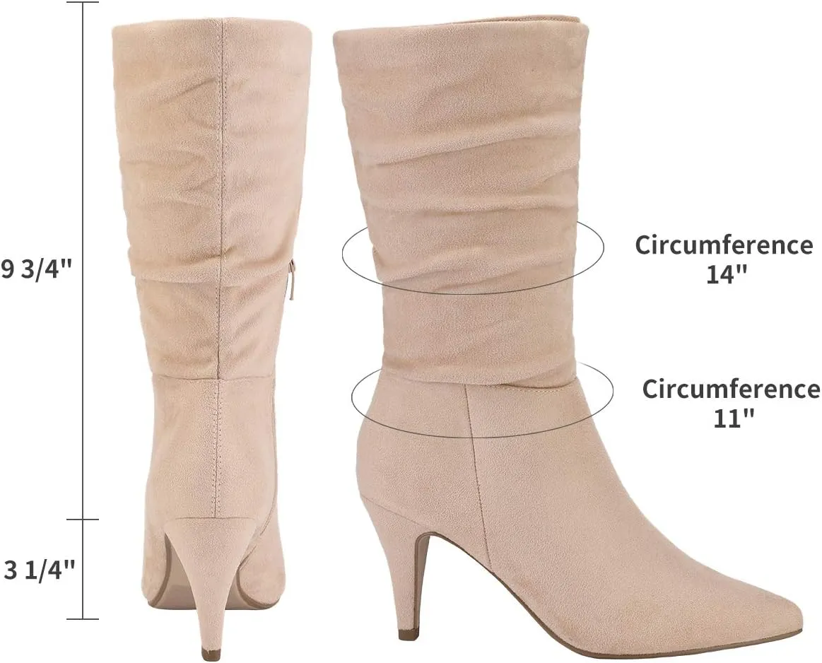 DREAM PAIRS Women's High Heel Mid Calf Boots Slouchy Pointed Toe Fall Boots