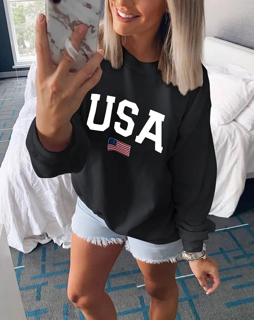 Dressmine Womens Casual Long Sleeve Graphic Tee Shirts Crew Neck Sweatshirts Pullover Tops for Women
