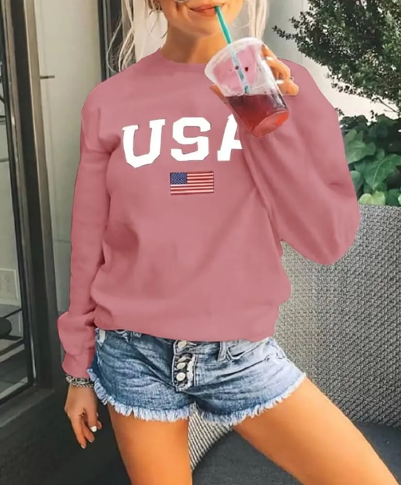 Dressmine Womens Casual Long Sleeve Graphic Tee Shirts Crew Neck Sweatshirts Pullover Tops for Women