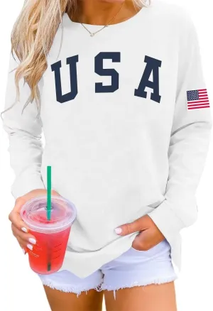 Dressmine Womens Casual Long Sleeve Graphic Tee Shirts Crew Neck Sweatshirts Pullover Tops for Women