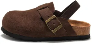 dubuto Cork Suede Clogs for Toddler Kids Boys Girls Leather Mules Footbed Sandals Potato Slippers
