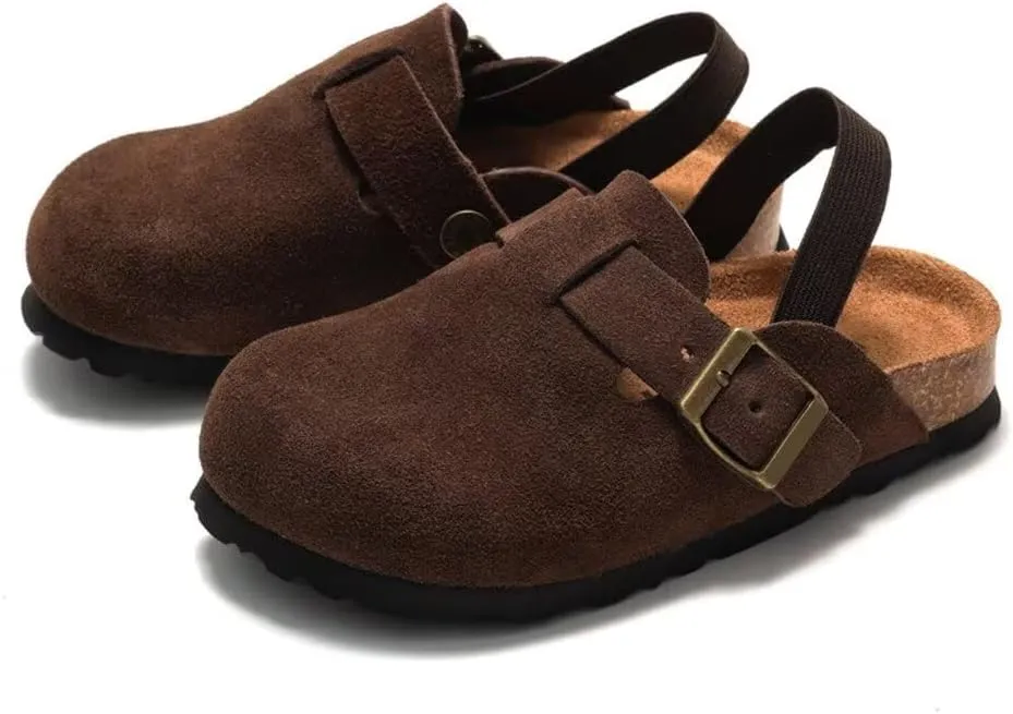 dubuto Cork Suede Clogs for Toddler Kids Boys Girls Leather Mules Footbed Sandals Potato Slippers