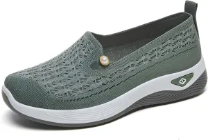 Ellniges]Breathable Women's Slip-on Shoes, Lightweight Spring Sneakers, Stylish Casual Flats for Daily Wear, Perfect for Moms and Active Lifestyle Green