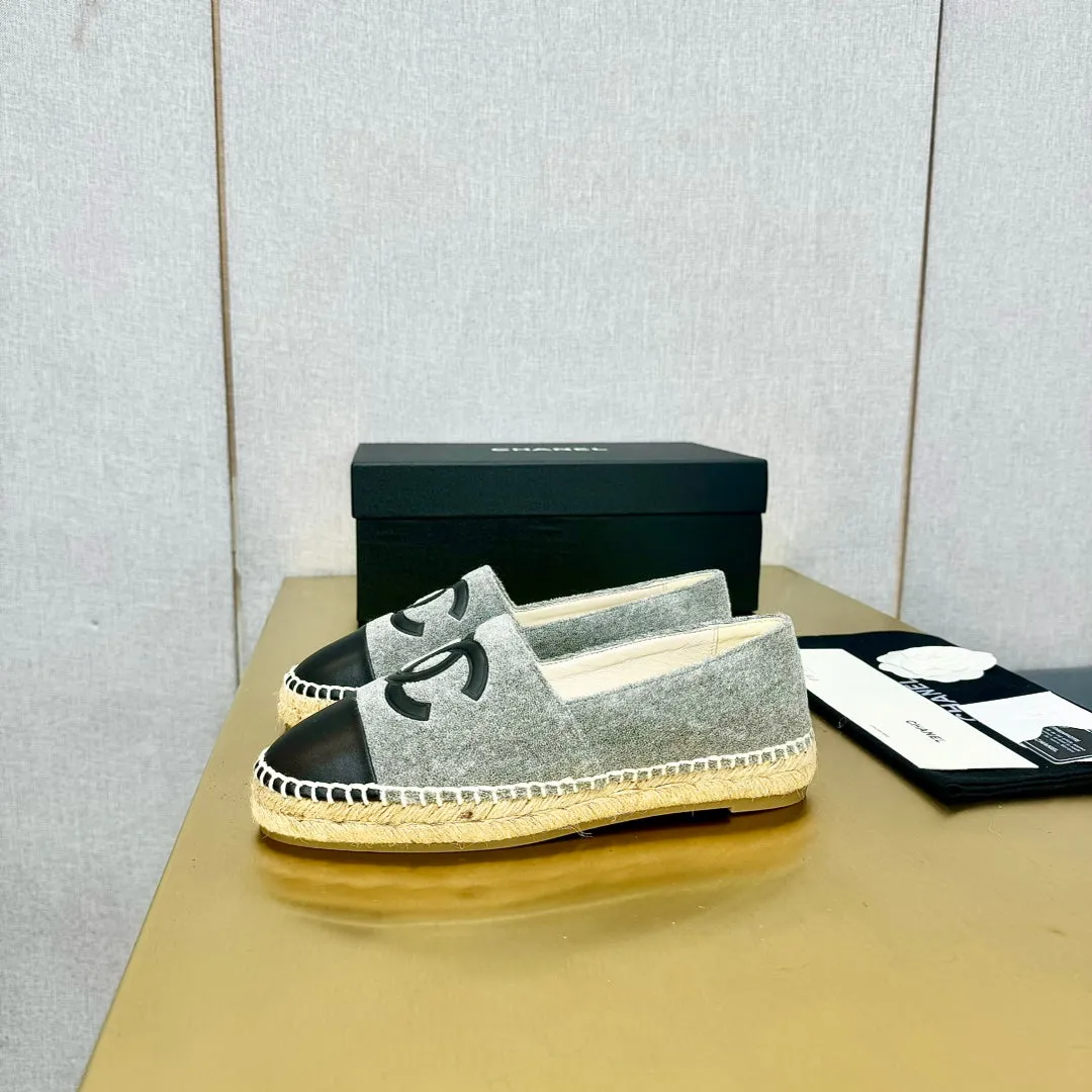espadrilles dark grey fabric black calfskin