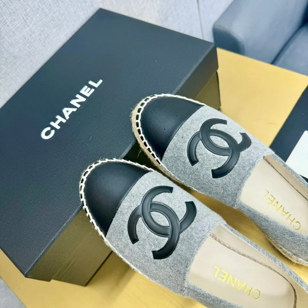 espadrilles dark grey fabric black calfskin