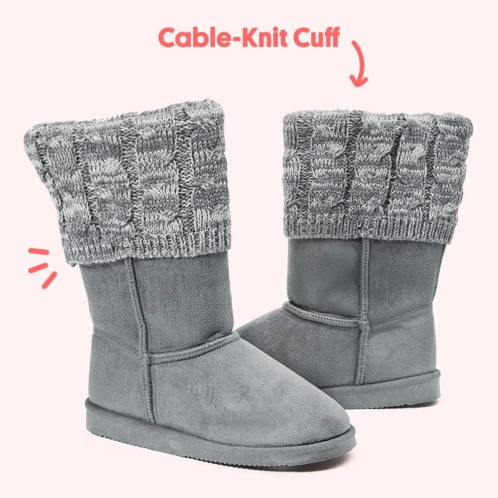 FabKids Girls Winter Mid Calf Snow Boots Warm Faux Fur Lined Non-Slip Shoes for Toddler Little Kid Big Kid
