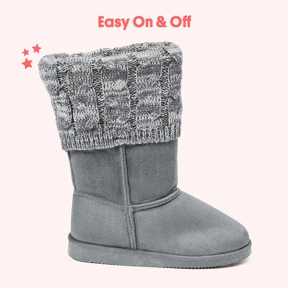 FabKids Girls Winter Mid Calf Snow Boots Warm Faux Fur Lined Non-Slip Shoes for Toddler Little Kid Big Kid