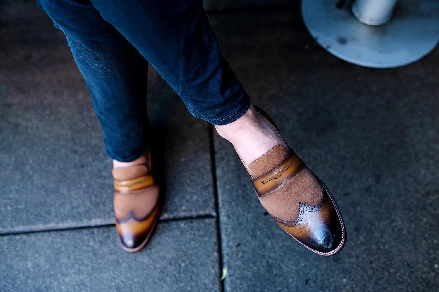 Fashion Tailored - Men's Penny Loafers for Business and Formal Events | Two-Tone Calfskin Leather, Slip-On Dress Shoes for Men