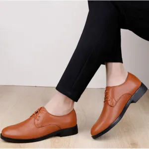 Fashionable Solid Mens Leather Shoes Casual Business Dress Oxford Shoes British Style Lightweight Lace Up Loafers