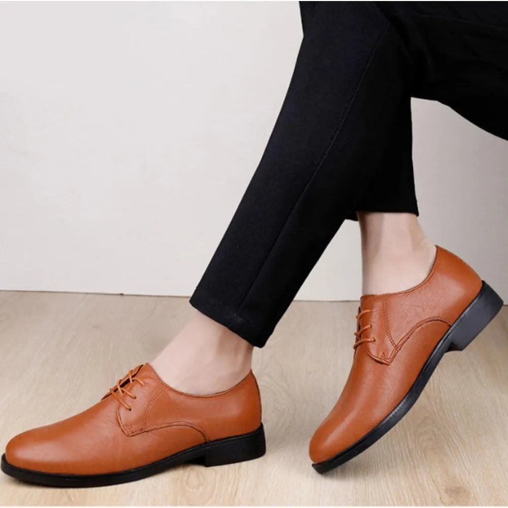 Fashionable Solid Mens Leather Shoes Casual Business Dress Oxford Shoes British Style Lightweight Lace Up Loafers