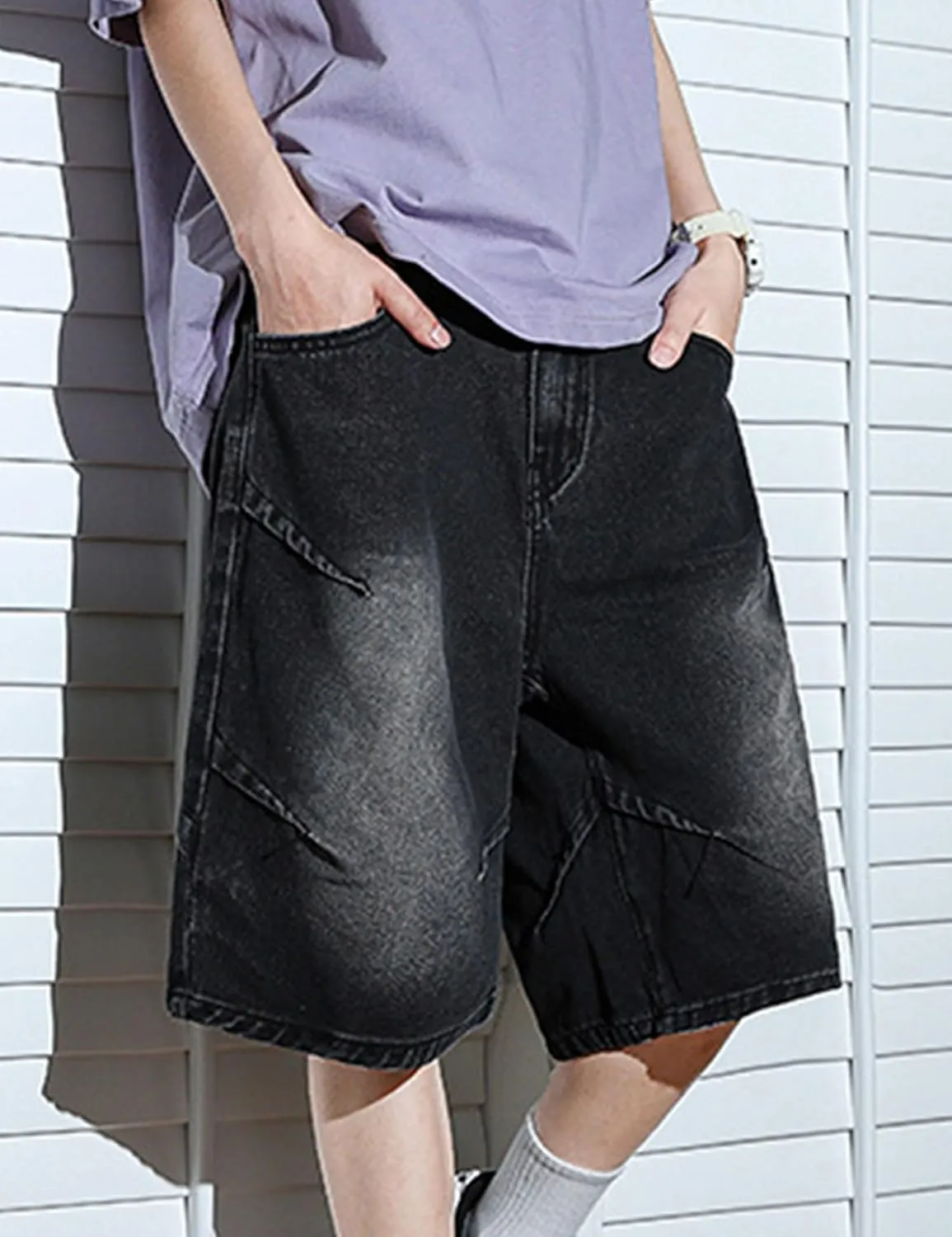 FCOOLYEET Y2K Mens Denim Shorts Aesthetic Baggy Jeans Shorts Hip Hop Straight Leg Jorts Mens Baggy Jean Shorts