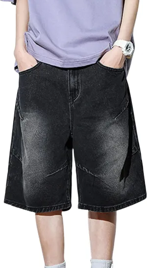 FCOOLYEET Y2K Mens Denim Shorts Aesthetic Baggy Jeans Shorts Hip Hop Straight Leg Jorts Mens Baggy Jean Shorts