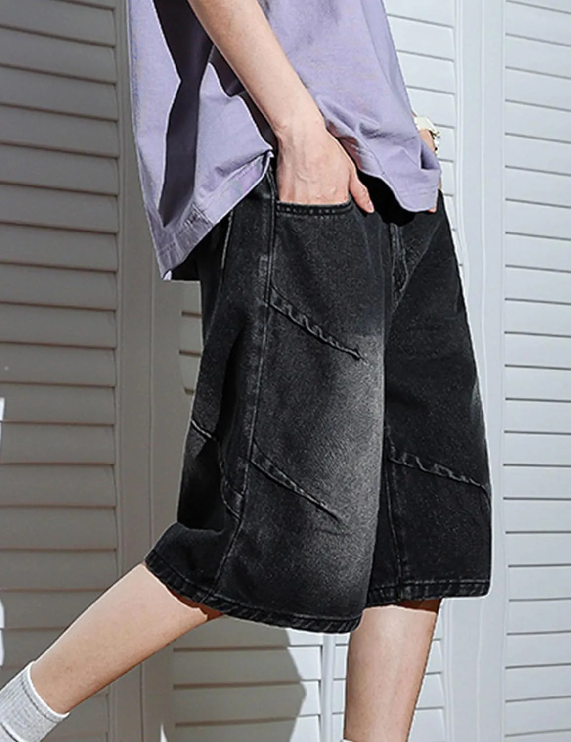 FCOOLYEET Y2K Mens Denim Shorts Aesthetic Baggy Jeans Shorts Hip Hop Straight Leg Jorts Mens Baggy Jean Shorts