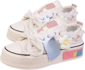 Floral Canvas Platform Shoes - Chunky Sneakers for Women, Aesthetic Platform Shoes, Kawaii Sneakers, Y2k Aesthetics