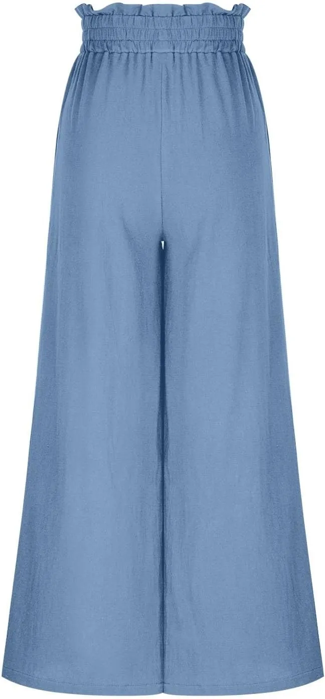 Flowy Wide Leg Pants Woman Business Casual Linen Pants Trousers Ladies Summer High Waisted Work Palazzo Pants