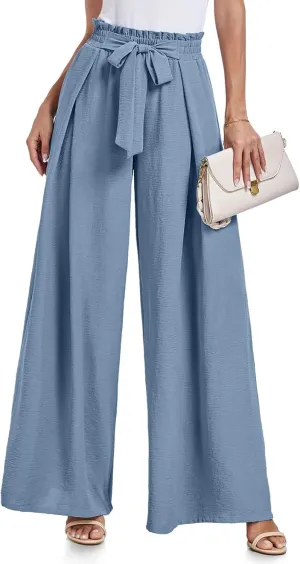 Flowy Wide Leg Pants Woman Business Casual Linen Pants Trousers Ladies Summer High Waisted Work Palazzo Pants