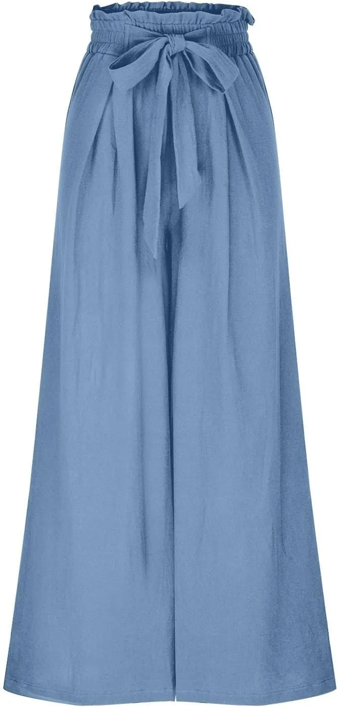 Flowy Wide Leg Pants Woman Business Casual Linen Pants Trousers Ladies Summer High Waisted Work Palazzo Pants