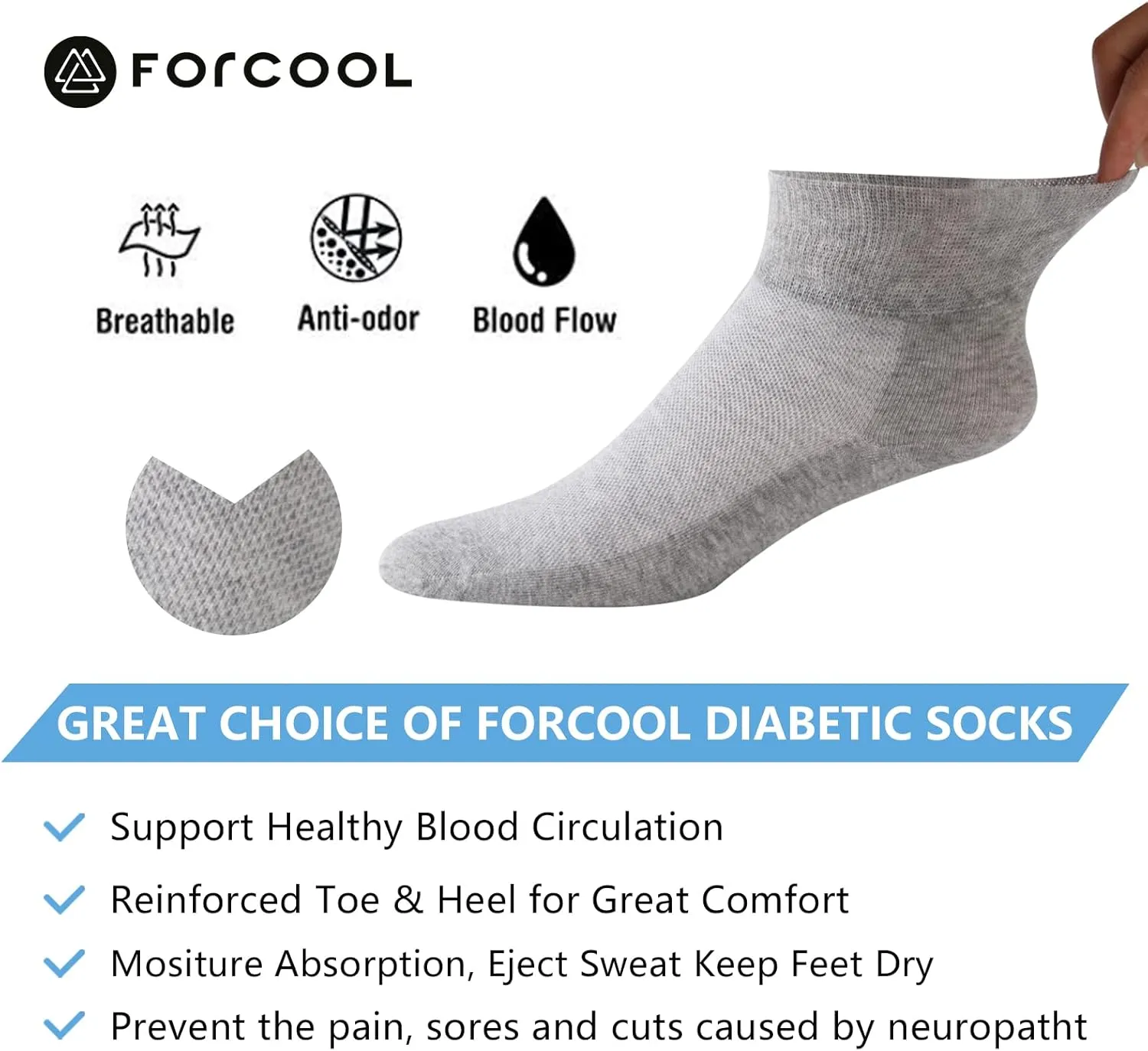 Forcool Non Binding Loose Top Seamless Ankle Low Cut Cotton Diabetic Socks for Men and Women, M/L/XL, 3/6 Pairs