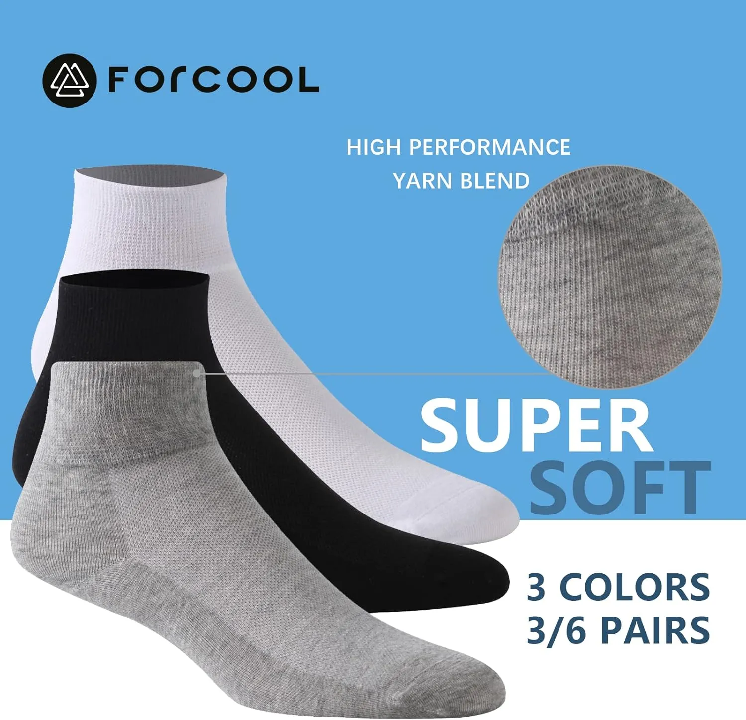 Forcool Non Binding Loose Top Seamless Ankle Low Cut Cotton Diabetic Socks for Men and Women, M/L/XL, 3/6 Pairs