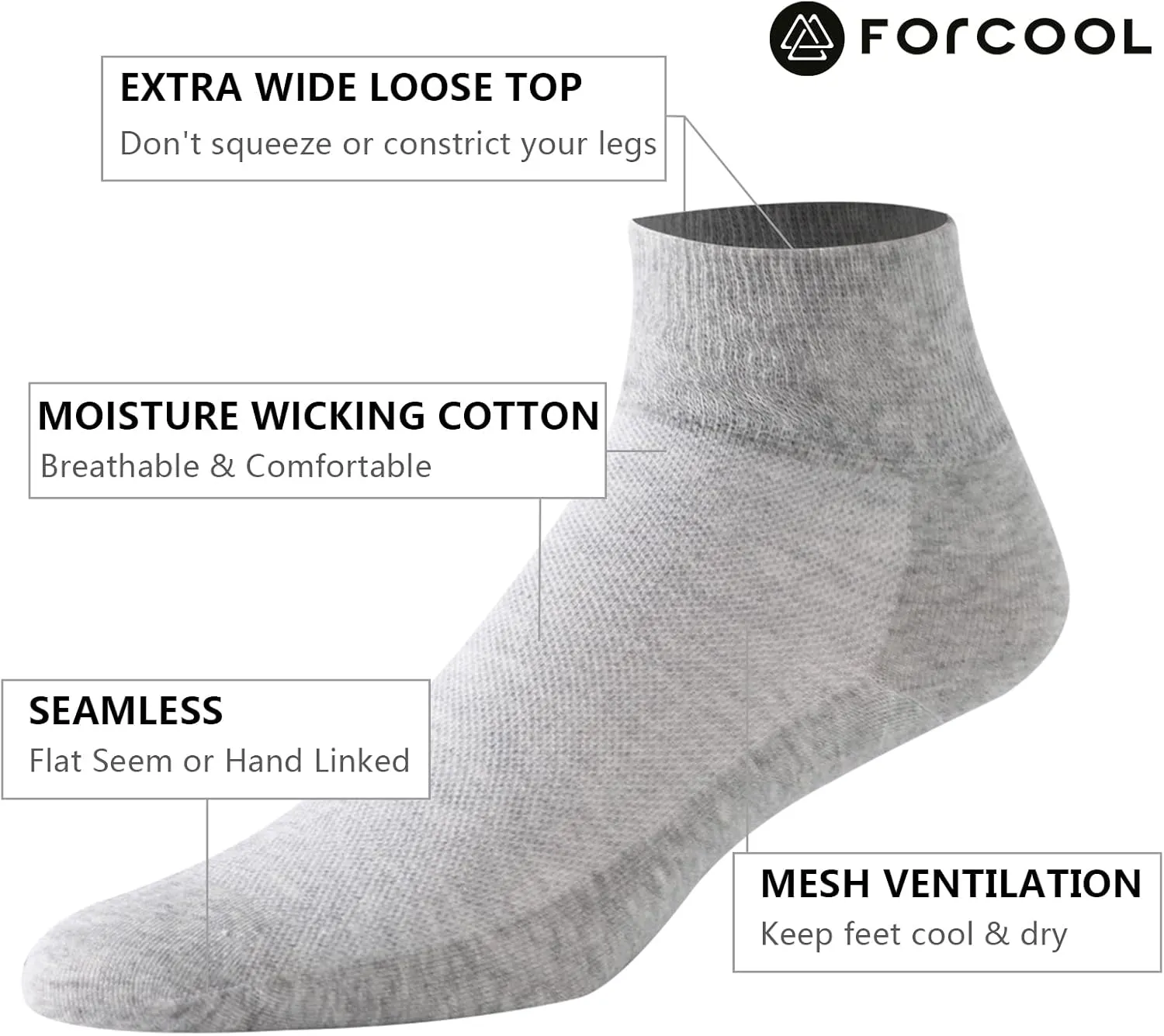 Forcool Non Binding Loose Top Seamless Ankle Low Cut Cotton Diabetic Socks for Men and Women, M/L/XL, 3/6 Pairs