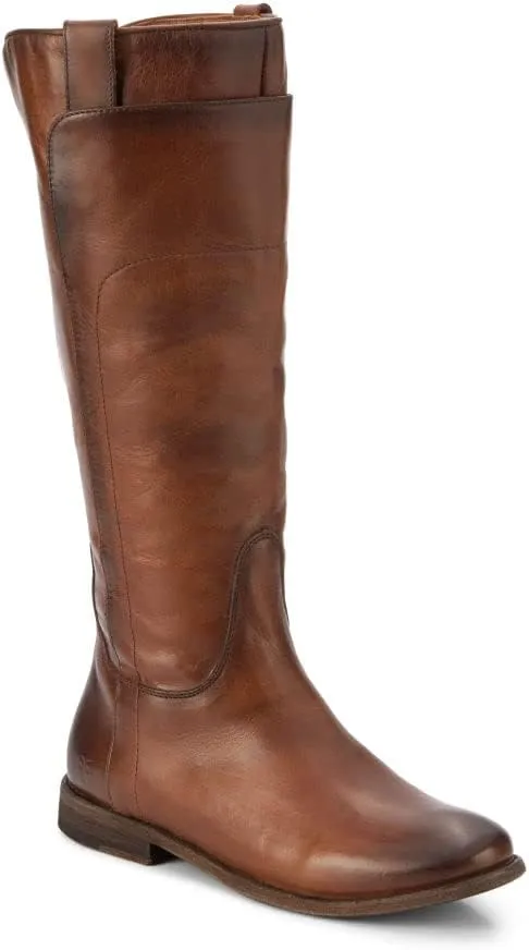Frye Paige Tall Riding Boots for Women Made from Antiqued Italian Leather with Overlapping Front Panels, Stacked Leather Heel, and Leather Outsole – 16” Shaft Height