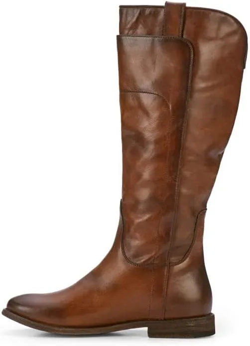 Frye Paige Tall Riding Boots for Women Made from Antiqued Italian Leather with Overlapping Front Panels, Stacked Leather Heel, and Leather Outsole – 16” Shaft Height