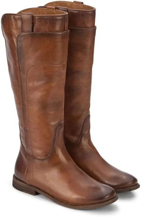 Frye Paige Tall Riding Boots for Women Made from Antiqued Italian Leather with Overlapping Front Panels, Stacked Leather Heel, and Leather Outsole – 16” Shaft Height