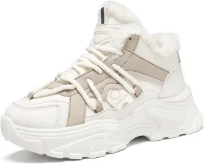 Fur Lined Winter Sneakers for Women Fashion Dad Shoes Warm Fleece Lining Comfortable Chunky Platform Sneakers for Girls