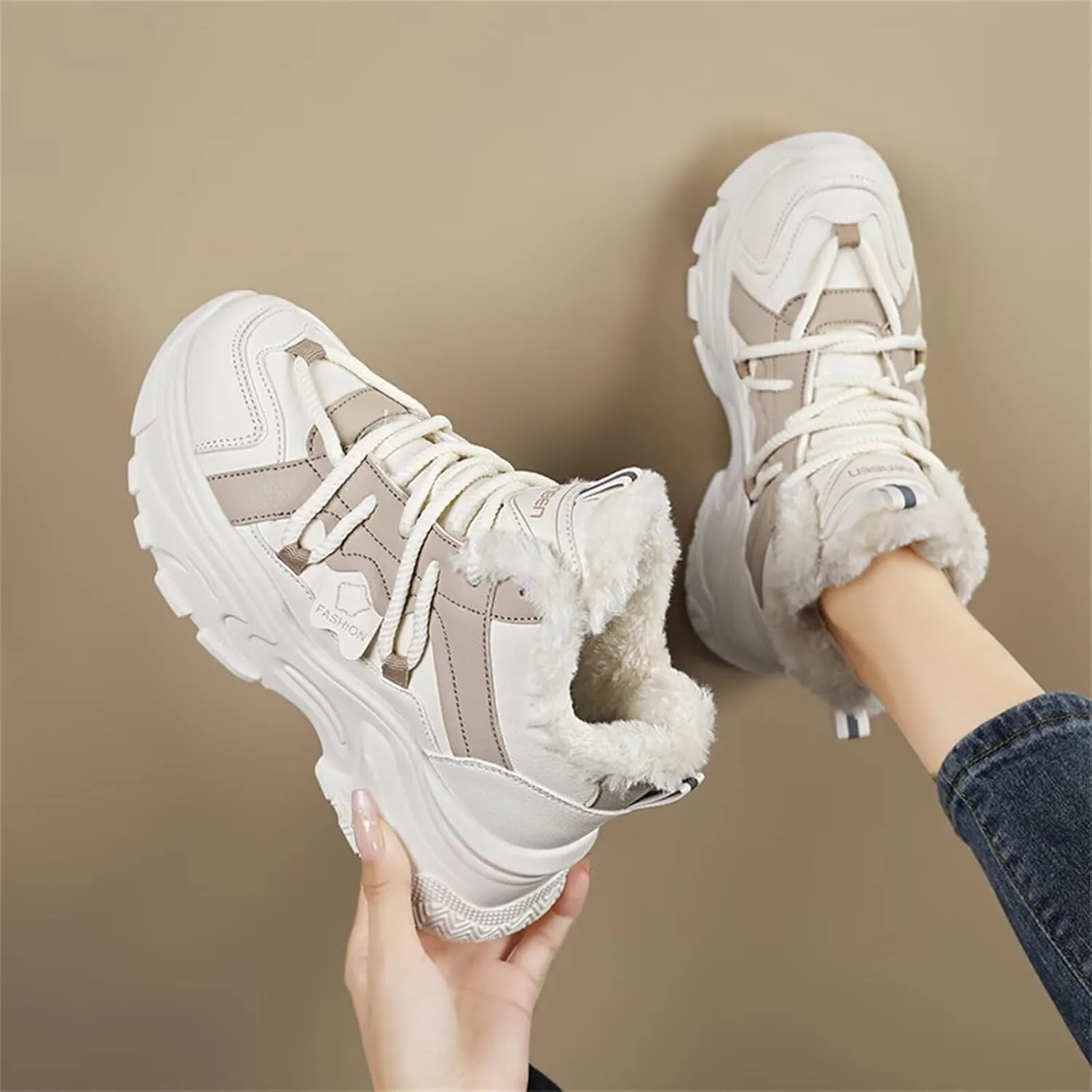 Fur Lined Winter Sneakers for Women Fashion Dad Shoes Warm Fleece Lining Comfortable Chunky Platform Sneakers for Girls