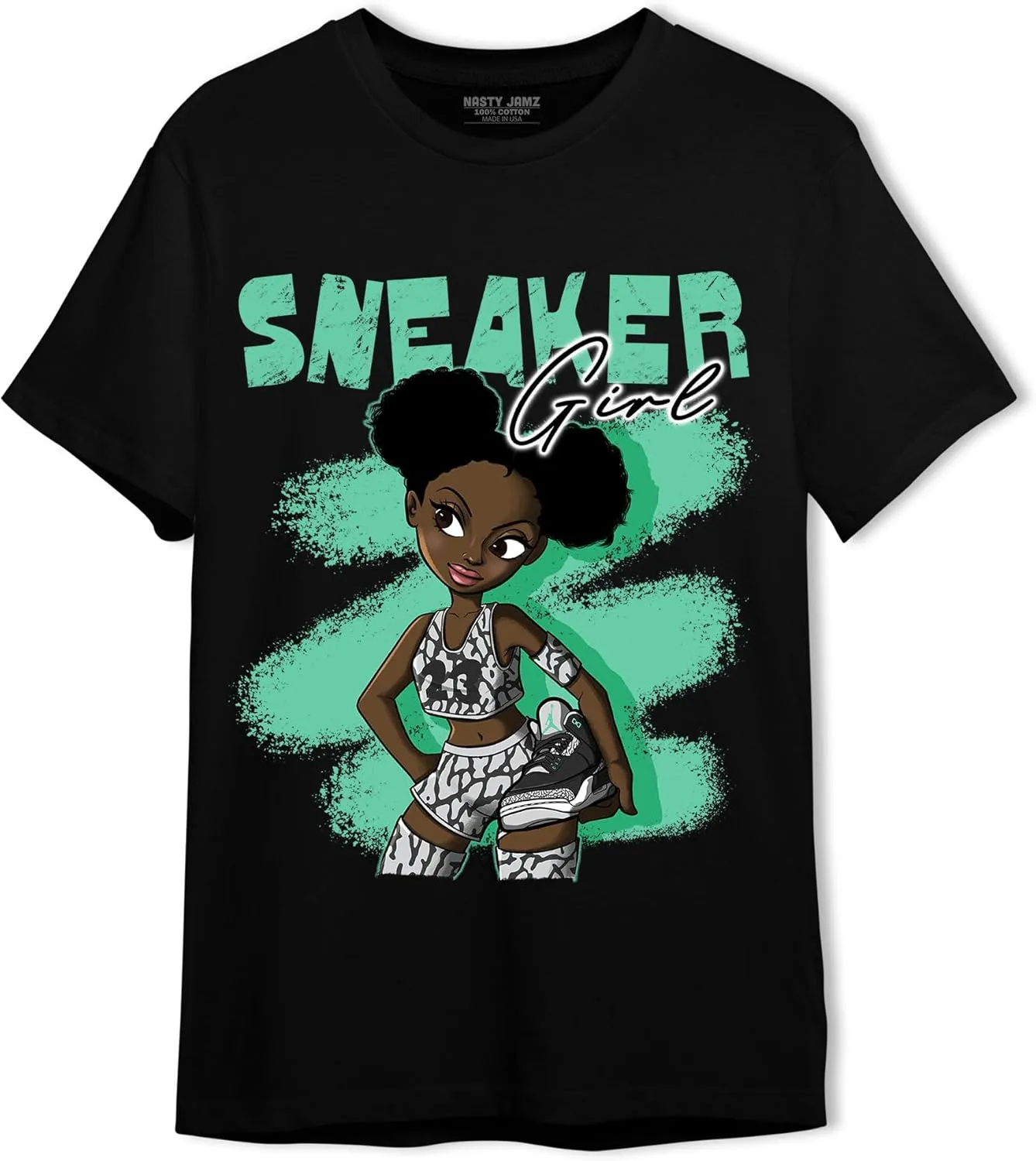 Generic Black Sneaker Girl Unisex Shirt Matching AJ 3s Green Glow, Urban Clothing, Black, White
