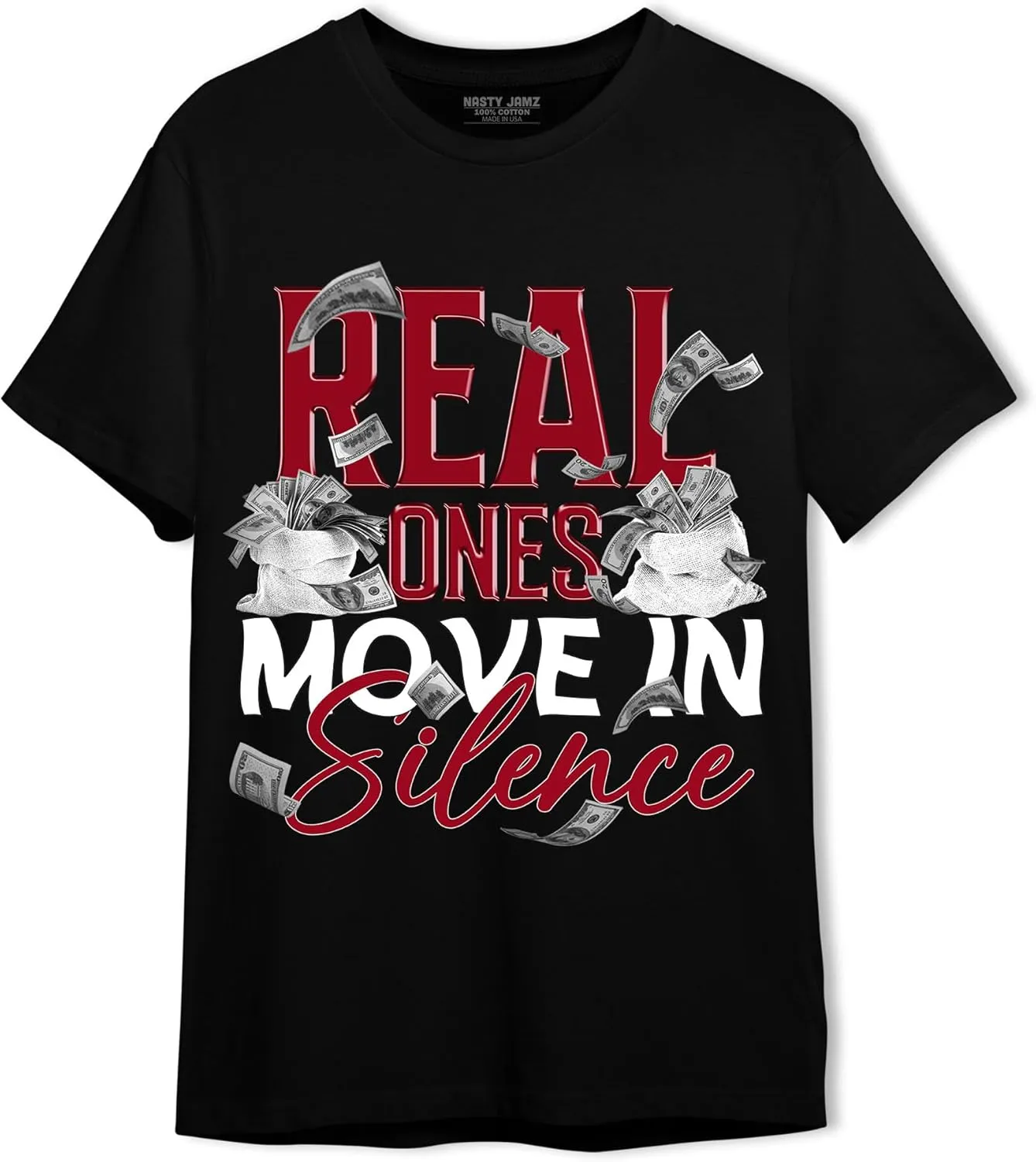 Generic Move in Silence Money T-Shirt to Match 12s Retro Red Taxi - Sneaker Matching Shirt, Unisex Tee Match Sneakers, Urban Streetwear Clothing, Sneaker Graphic Tees Design Printed, White/Black