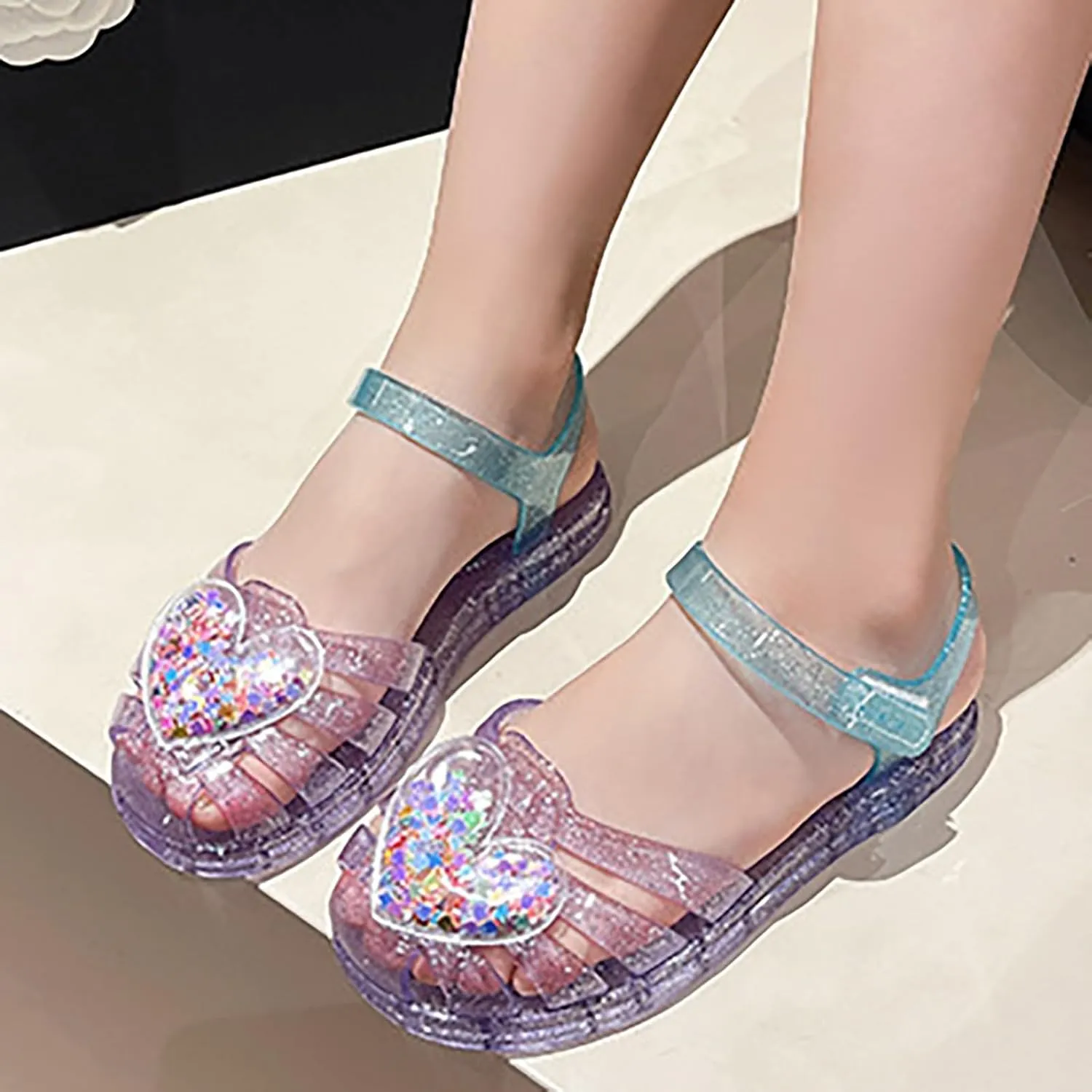 Girls Jelly Sandals Summer Costume Princess Dress Flat Breathable Waterproof Gladiator Shoes Rainbow Closed Toe Beach Sandals