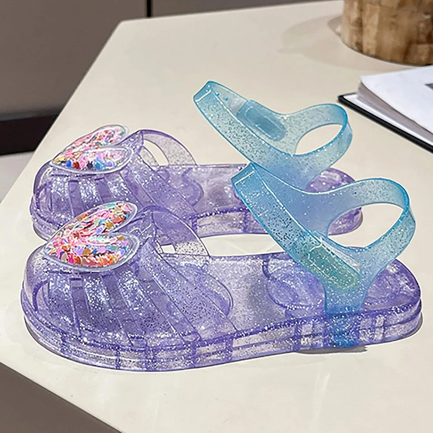 Girls Jelly Sandals Summer Costume Princess Dress Flat Breathable Waterproof Gladiator Shoes Rainbow Closed Toe Beach Sandals