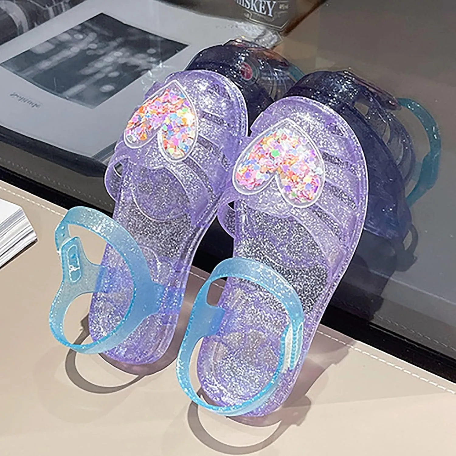 Girls Jelly Sandals Summer Costume Princess Dress Flat Breathable Waterproof Gladiator Shoes Rainbow Closed Toe Beach Sandals