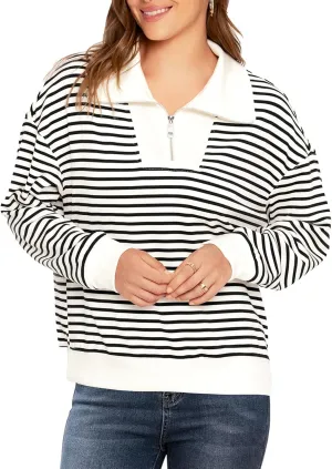 Glamaker Womens Striped Quarter Zip Sweatshirt Casual Long Sleeve Lapel Pullover Tops Fall Outfit Trendy Fashion Clothes