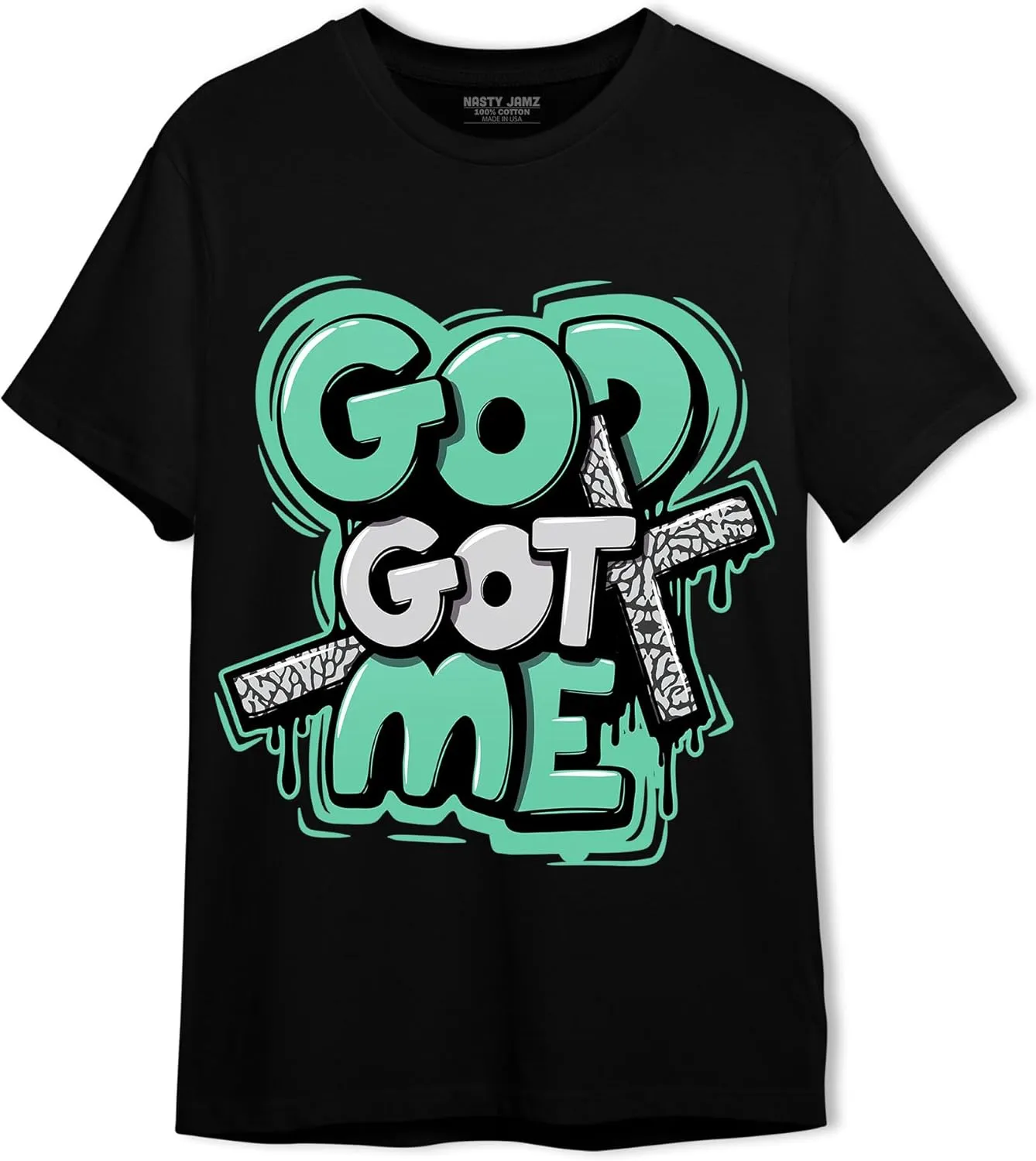 God Got Me Unisex Shirt Matching AJ 3s Green Glow, Urban Clothing, Black, White