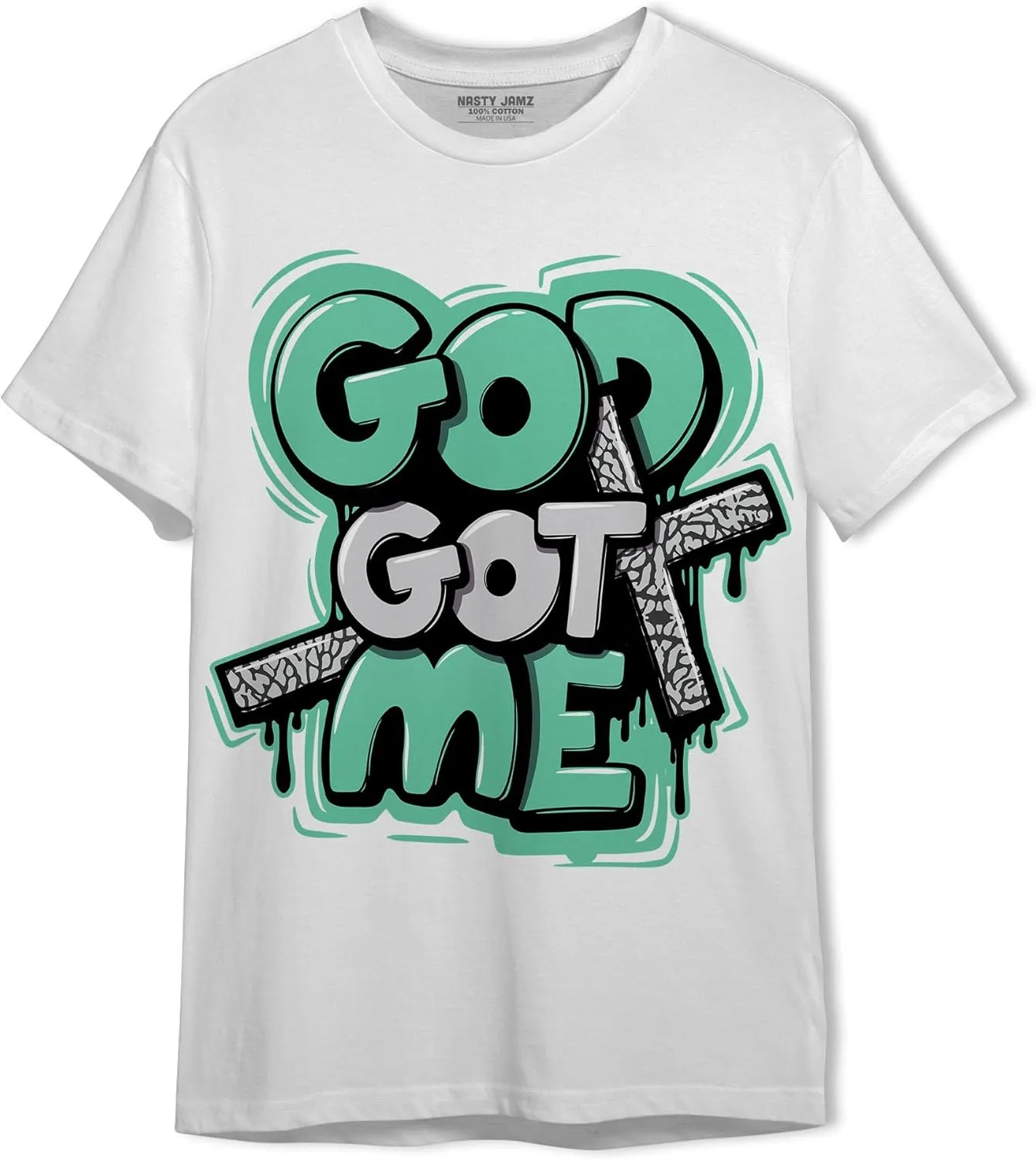 God Got Me Unisex Shirt Matching AJ 3s Green Glow, Urban Clothing, Black, White