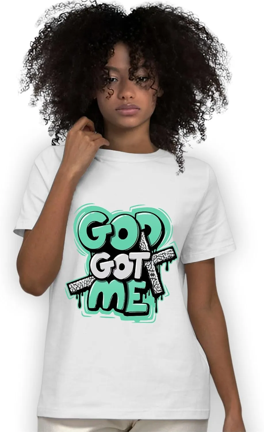God Got Me Unisex Shirt Matching AJ 3s Green Glow, Urban Clothing, Black, White