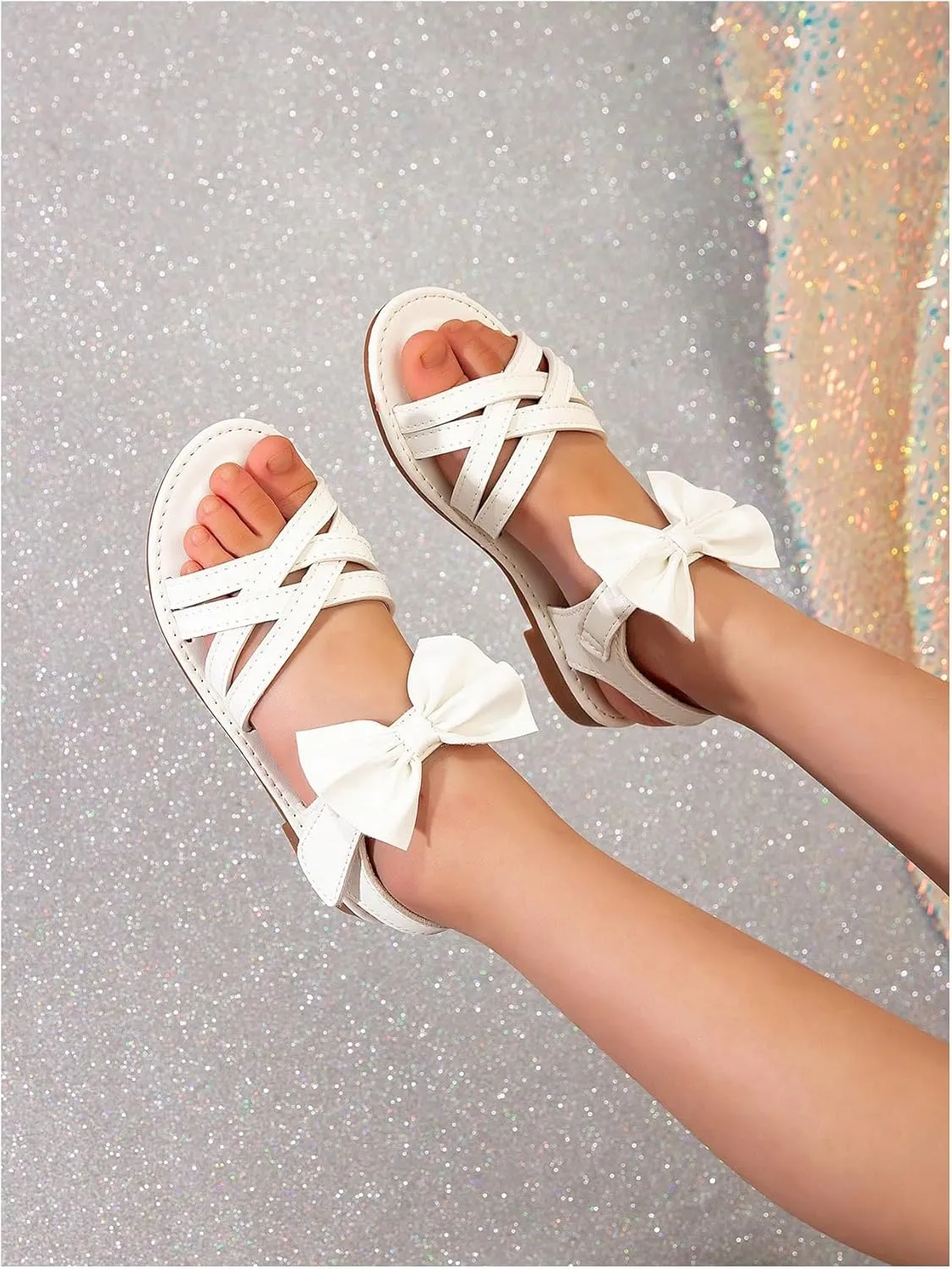GORGLITTER Girl's Criss Cross Strappy Bow Cute Flat Sandals Open Toe Backstrap Vacation Flats
