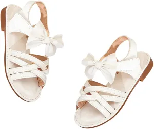 GORGLITTER Girl's Criss Cross Strappy Bow Cute Flat Sandals Open Toe Backstrap Vacation Flats