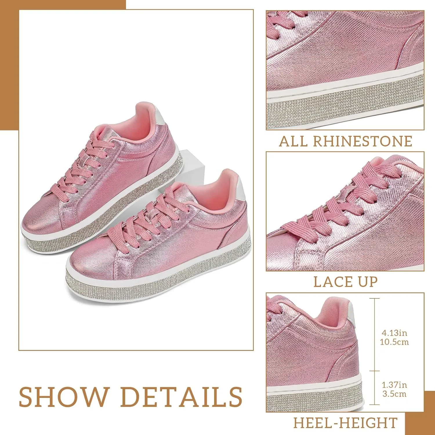 GOSERCE Women's Fashion Sneakers with Sparkly Glitter Rhinestone Sneakers Platform Tennis Shoes Trendy Cute Comfortable Casual Dressy Wedding Bridal Walking Concert Fall