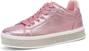 GOSERCE Women's Fashion Sneakers with Sparkly Glitter Rhinestone Sneakers Platform Tennis Shoes Trendy Cute Comfortable Casual Dressy Wedding Bridal Walking Concert Fall